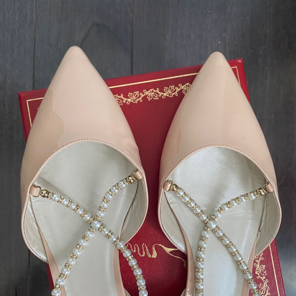 RENE CAOVILLA Embellished Pearl Pointed Flats Size 39 - Picture 2 of 4